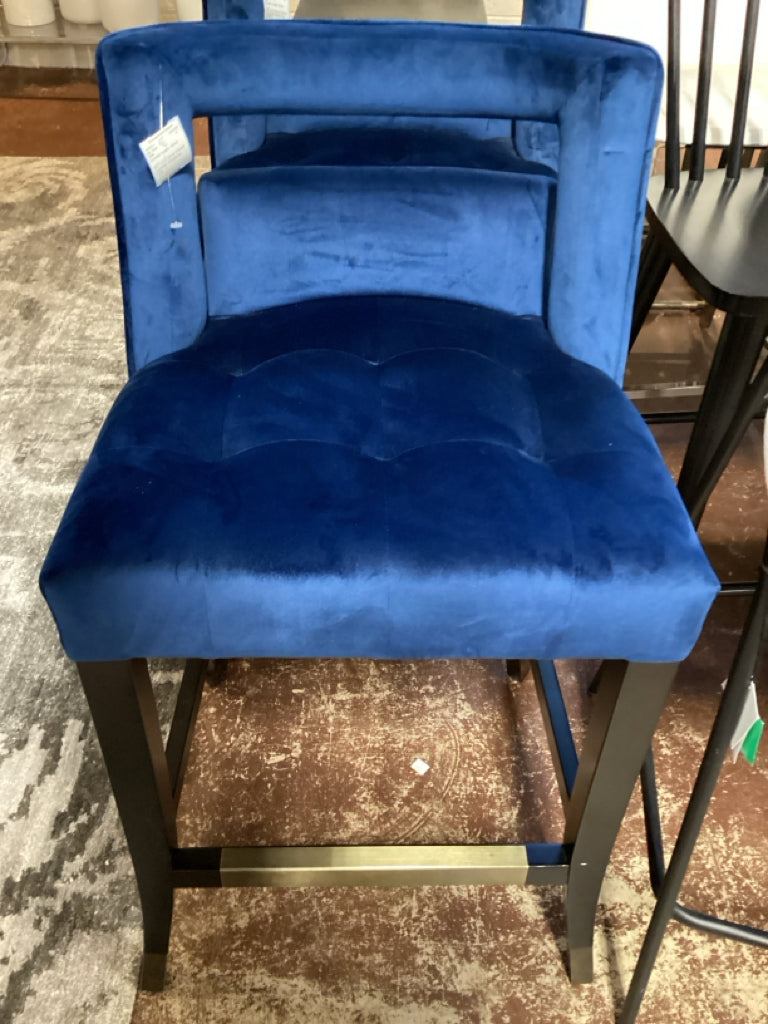 SET of 2 Blue Velvet Counter Stools by TOV