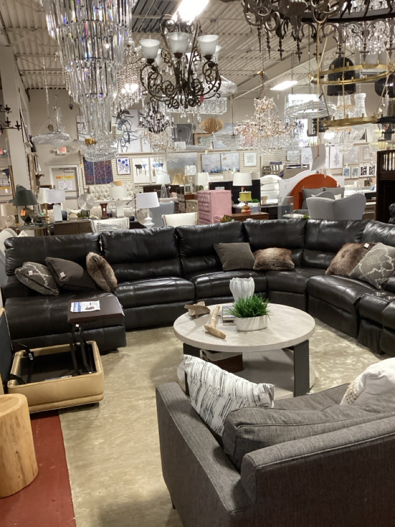 Leather Modular 7 Piece Reclining Sectional 151"W x 170"D x 42"H - 9 Pillows