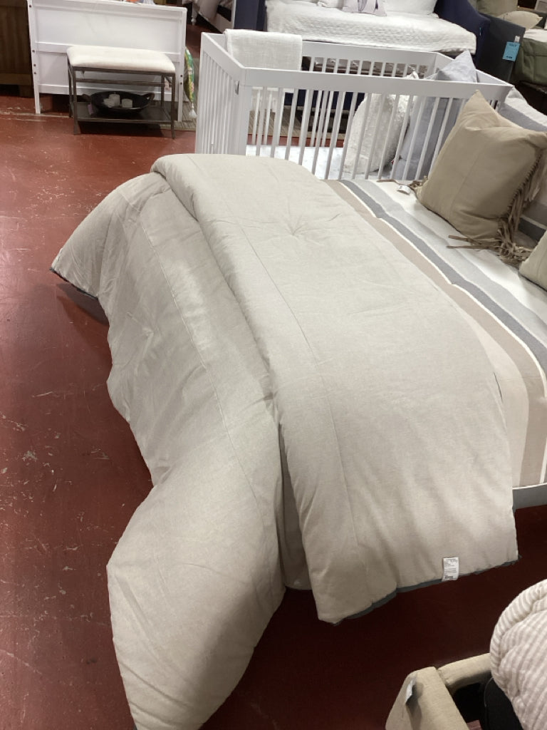 FULL Thom Filicia Khaki/Blue Stripes Comforter/2 Shams SET