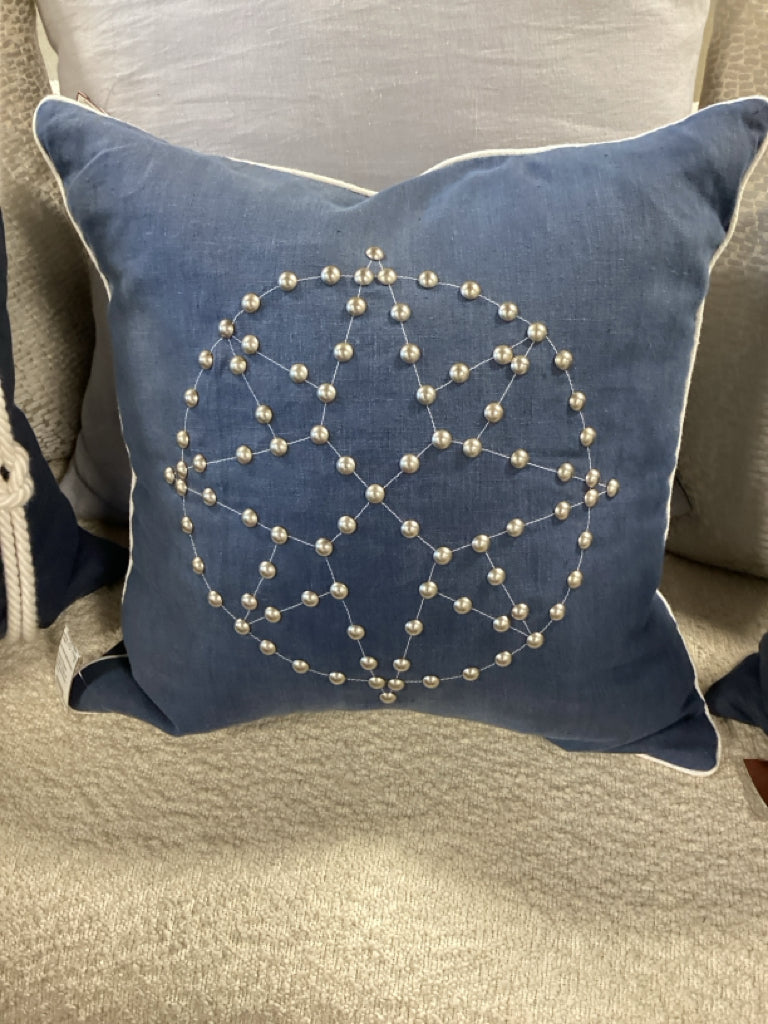 Barclay Butera Breeze Indigo w/ Nailheads Accent Pillow