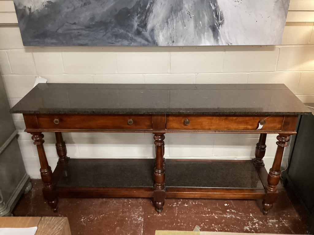 Henredon Acquisitions Sideboard / walnut marble top 2 drwr 75 x 19 x 39 high