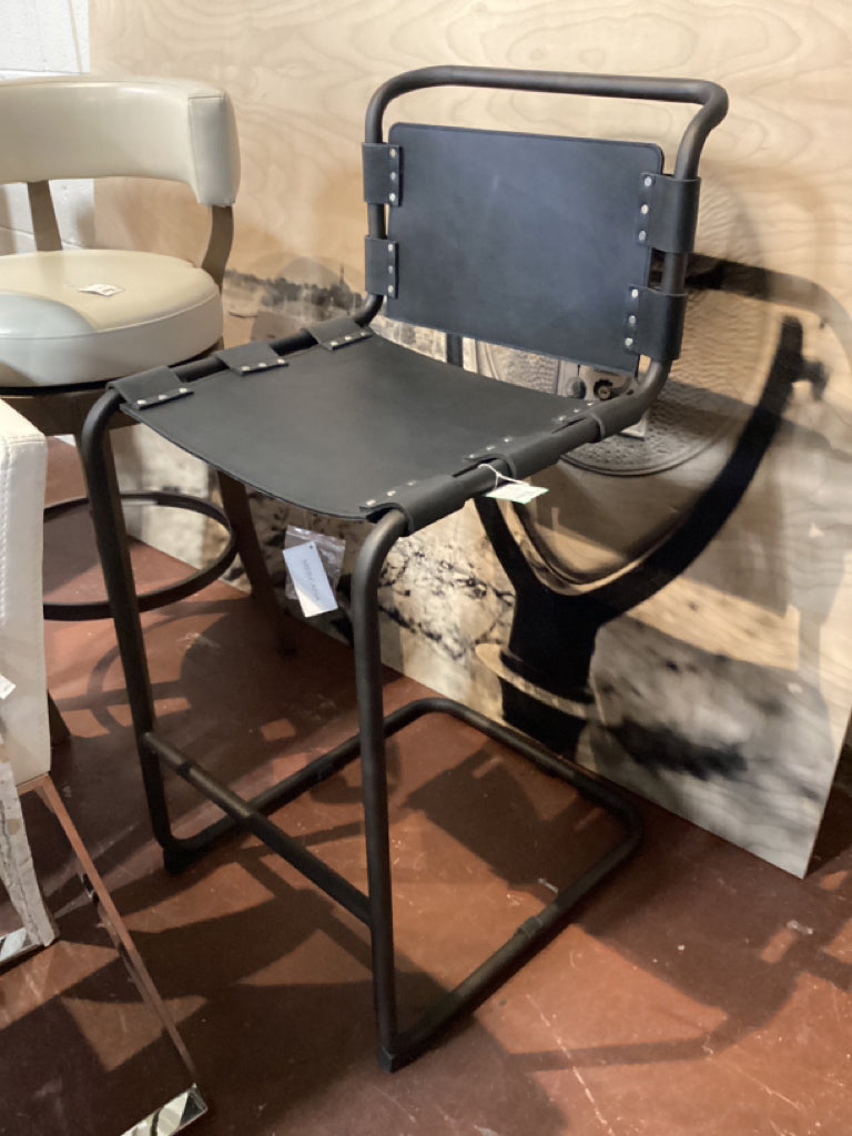 Berbick 43" Total Height Black Leather w/ Iron Bar Stool 69279 2FF47G9J