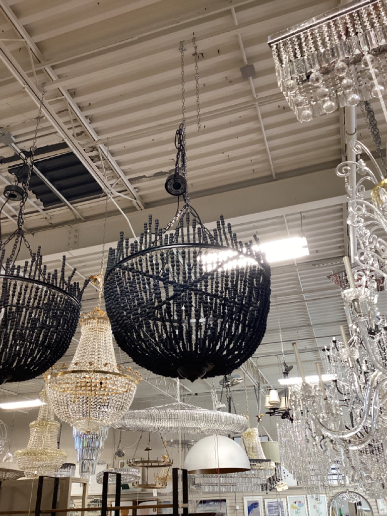 Mercana Liam I 32x30 Black Wood Bead Bowl-Style Chandelier 68424 7HHC7W86