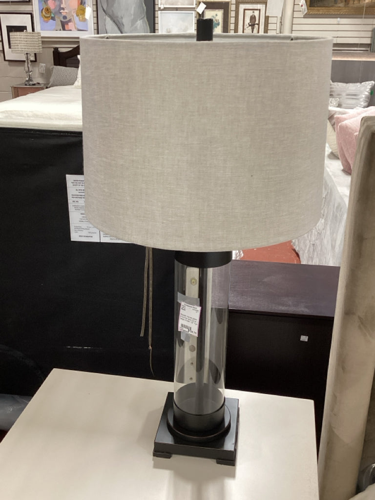 Bassett Haines glass & bronze table lampt / beige shade / 29" high