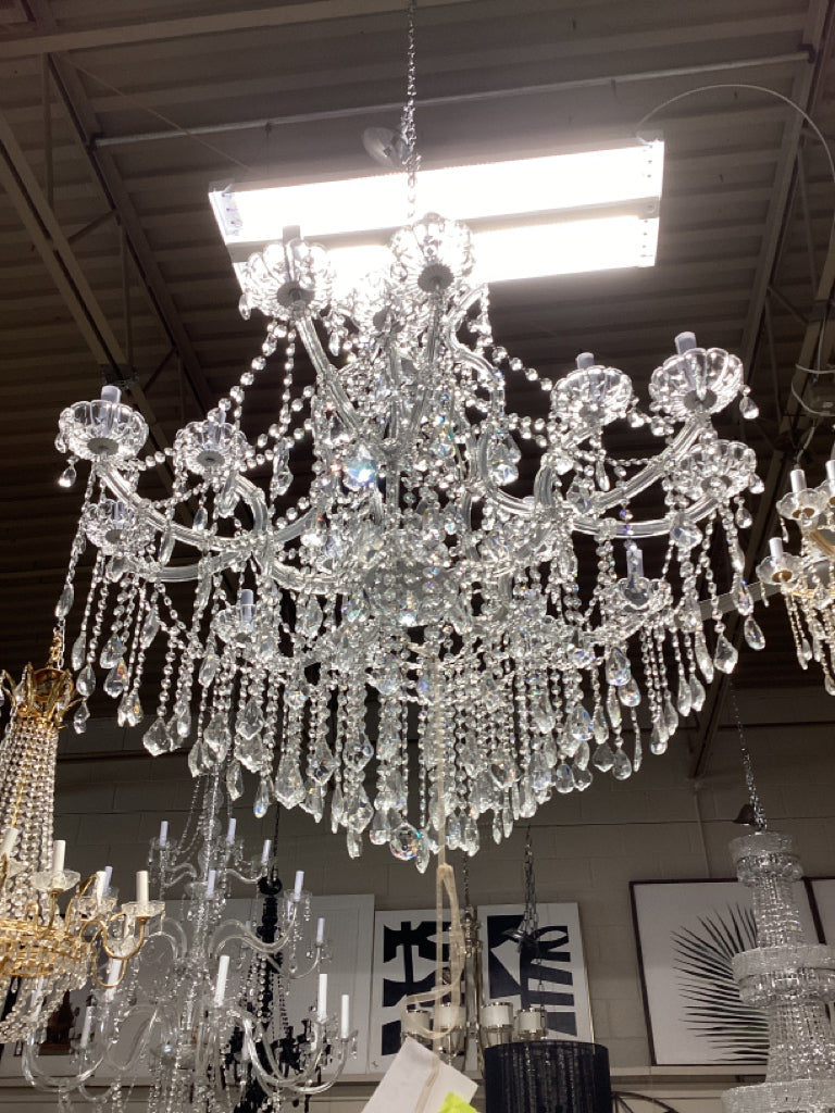 TWO TIERED CRYSTAL CHANDELIER-16 40W BULBS - 36"h X 40"W