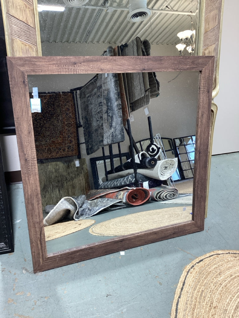 Decorative 39" X 39" Dark Wood Wall Mirror