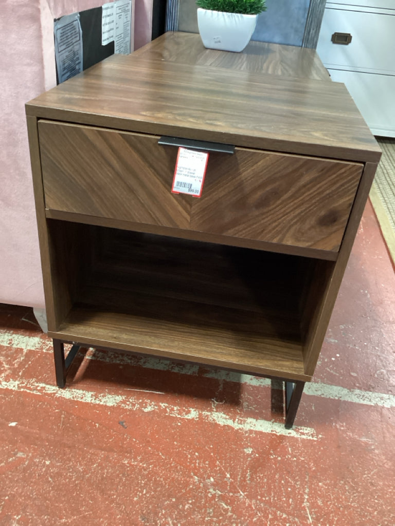 Nightstands / dk brown, 1 drawer , black metal base PAIR