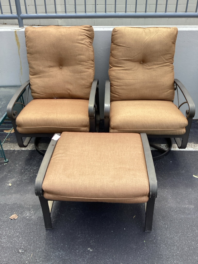 Set of 2 Winston Palazzo Aluminum Cushion Swivel Arm Chairs with Ottoman & 5 Cus