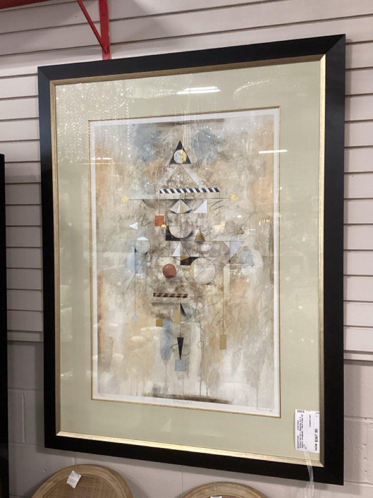 Richard Hall Art / Balancing Act ll abstract seriagraph / black frame 40 x 53