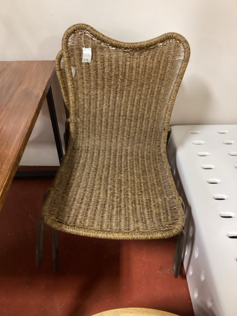 High Back Rattan Side Chair w/ Metal Legs (PAIR) 21x21x35