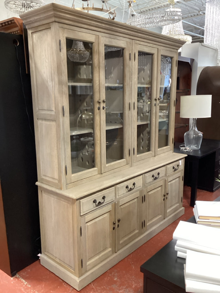 Distressed Wooden 4 Door Sideboard & Glass Door Hutch 73" X 21" X 82"