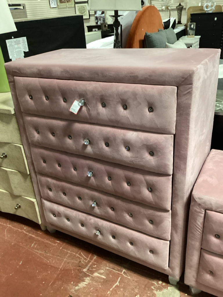 Zohar Pink Chest of Drawers 34.5"W x 17.5"D x 49"H (as found)