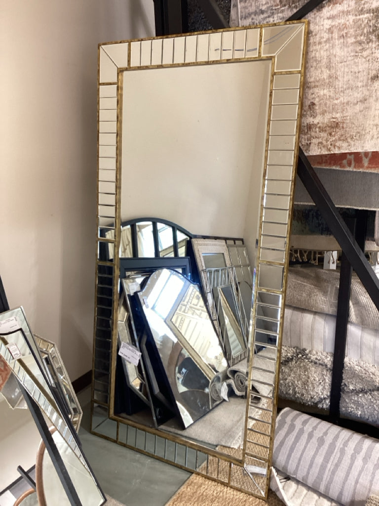 Contemporary Gold Mirrored Tile Frame Leaning Floor Mirror 40" W X 80" H