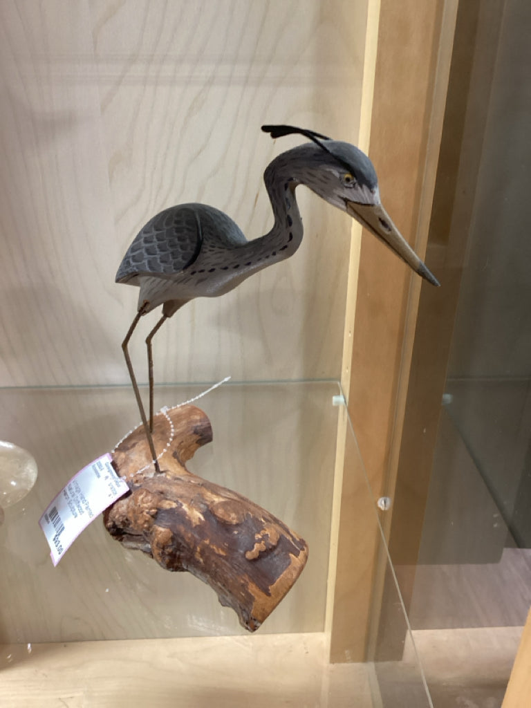 Vintage Hand Painted Natural Driftwood Heron Sculpture