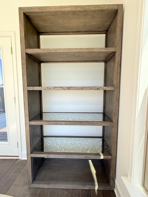 Four Hands Finley Bookcase, Mercury Glass Shelves/Sides 41x18x82