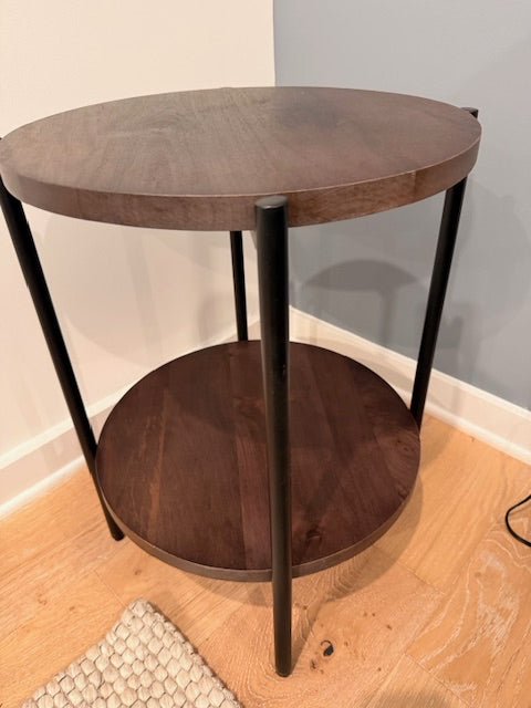 World Market Side Table Dark Wood/Blk Base 16x22