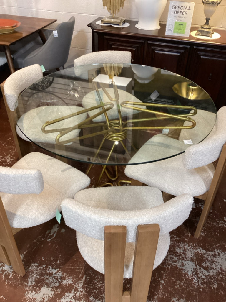 Anthropologie Gold Mid Century Modern 48" Tubular Gold Base Glass Top