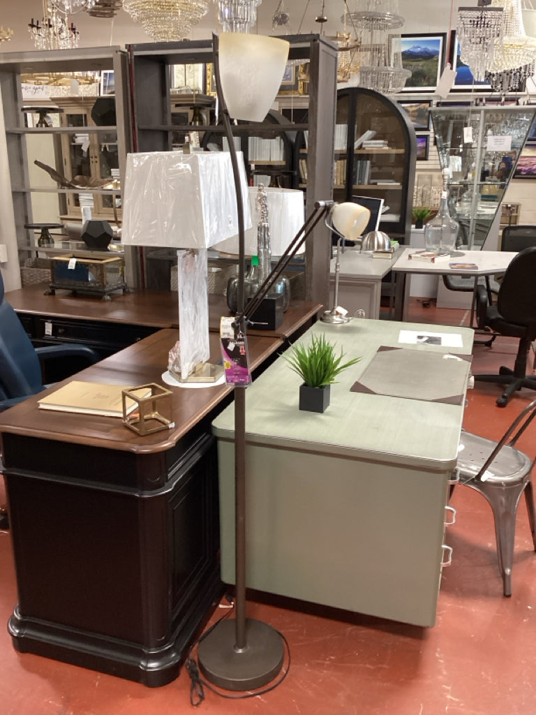 Modern Arc-Style 2 Light Floor Lamp w/ Frosted Glass Shades 72" w/ Rpl Bulb