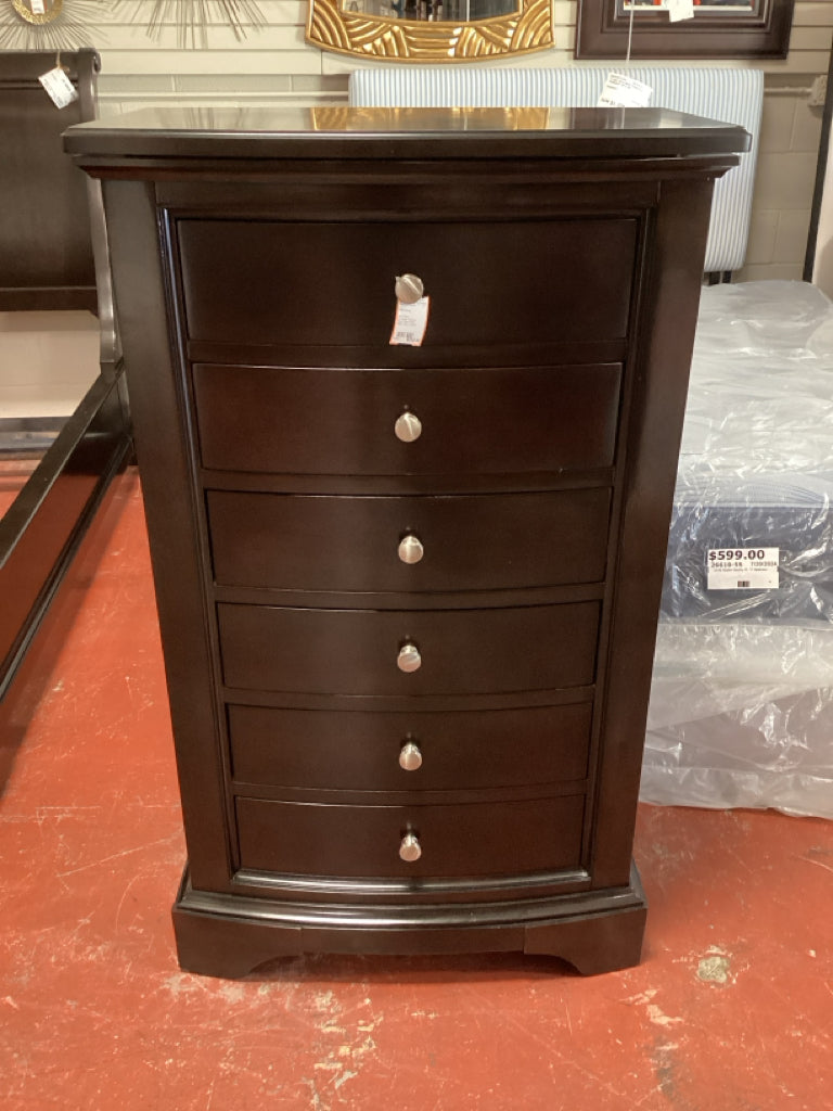 Dark Cherry Six-Drawer Chest w/ Round Silver Knobs 30"W x 18"D x 50.5"H