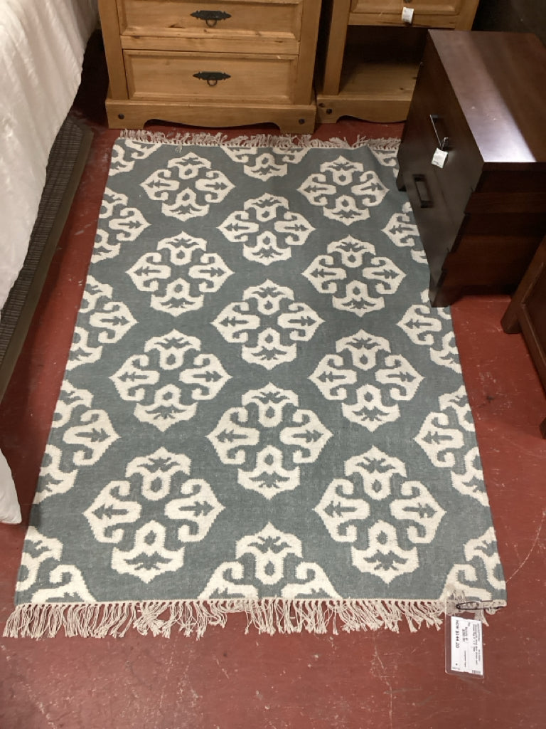 Bloomingville Wool Mint Green and Cream Rug 4" x 6" New