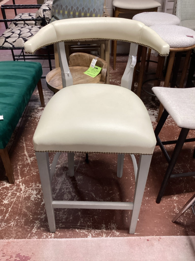 Gray and White Bar Stool w/ Nailhead Trim 19.5"W x 20"D x 40"H