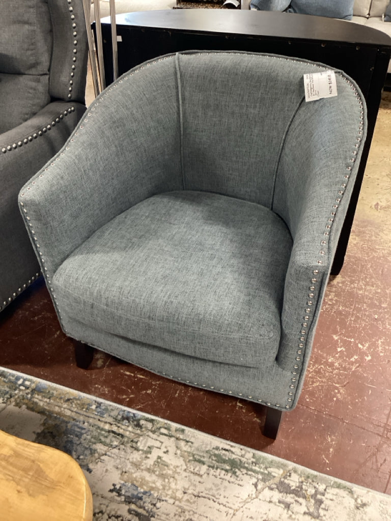 Contemporary Gray Barrel Arm Chair w/ Nailhead Trim 28"W x 30"D x 30"H