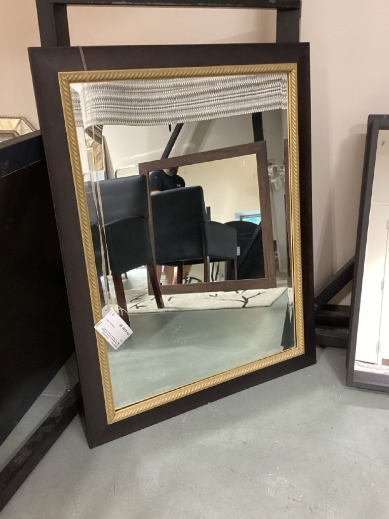 Large Framed Wall Mirror w/ Gold Rope Trim Espresso Frame 37x47