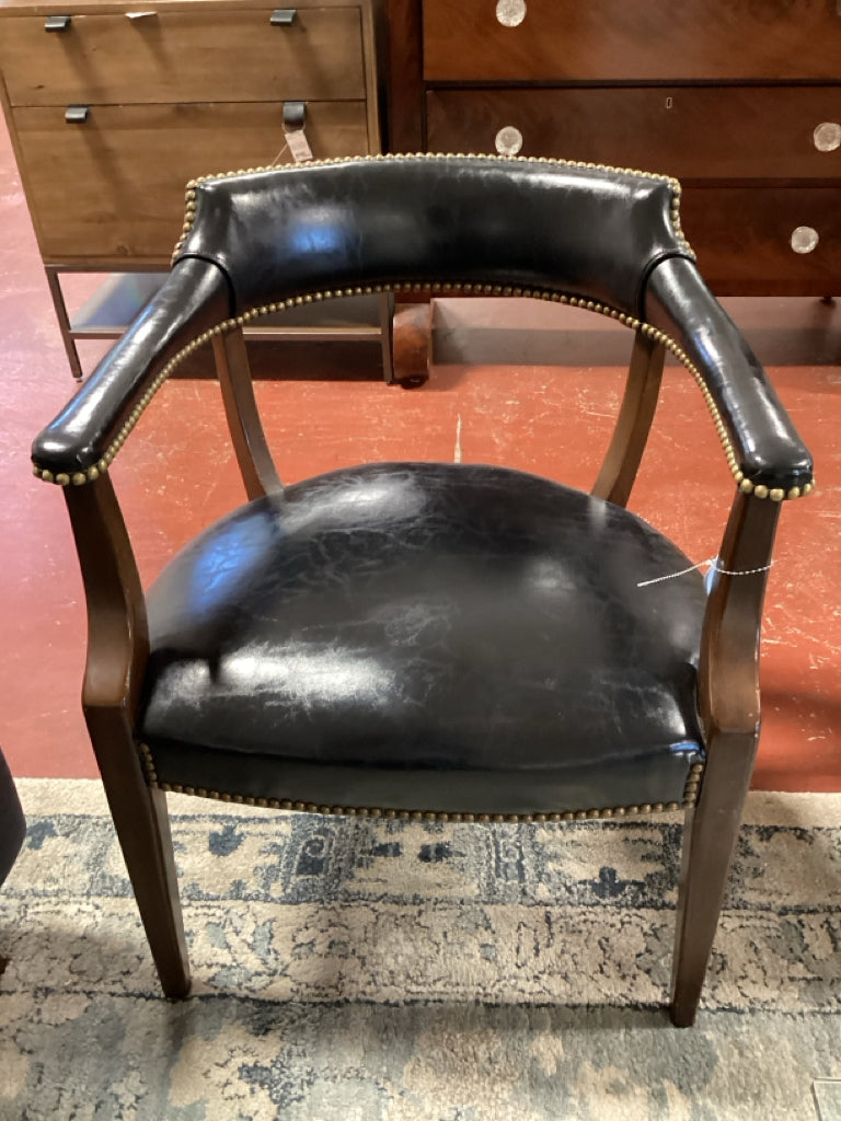 Hickory Chair Co Mahogany Federal Style Tacked Armchair BlacK