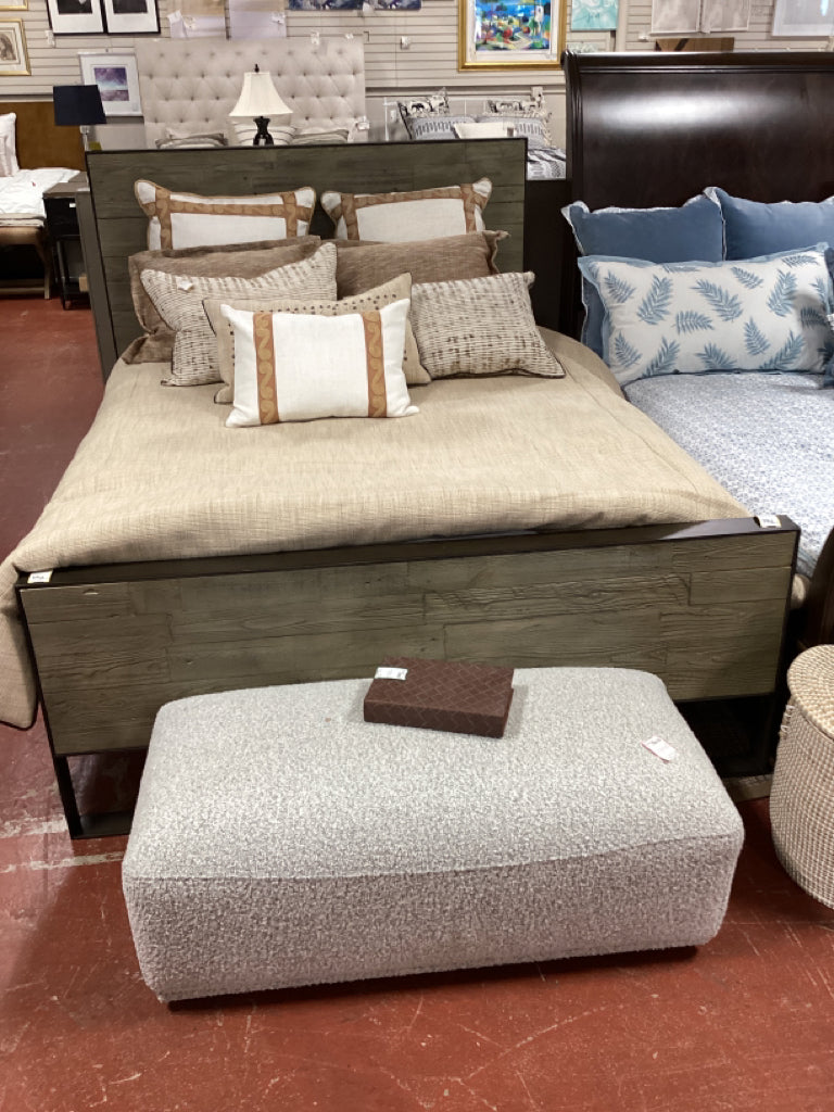 CB2 QUEEN grey wood bed with HBFB