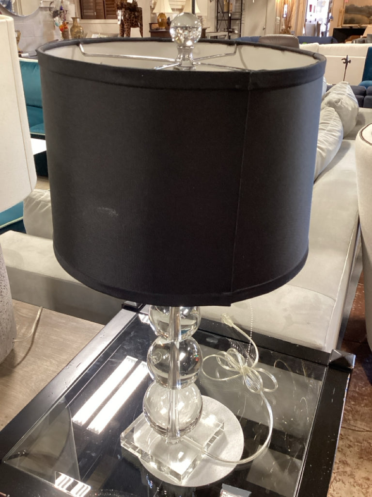 Royal Design Brush Nickel Base/ Four Stacked Crystal Ball Accents -Black Shade