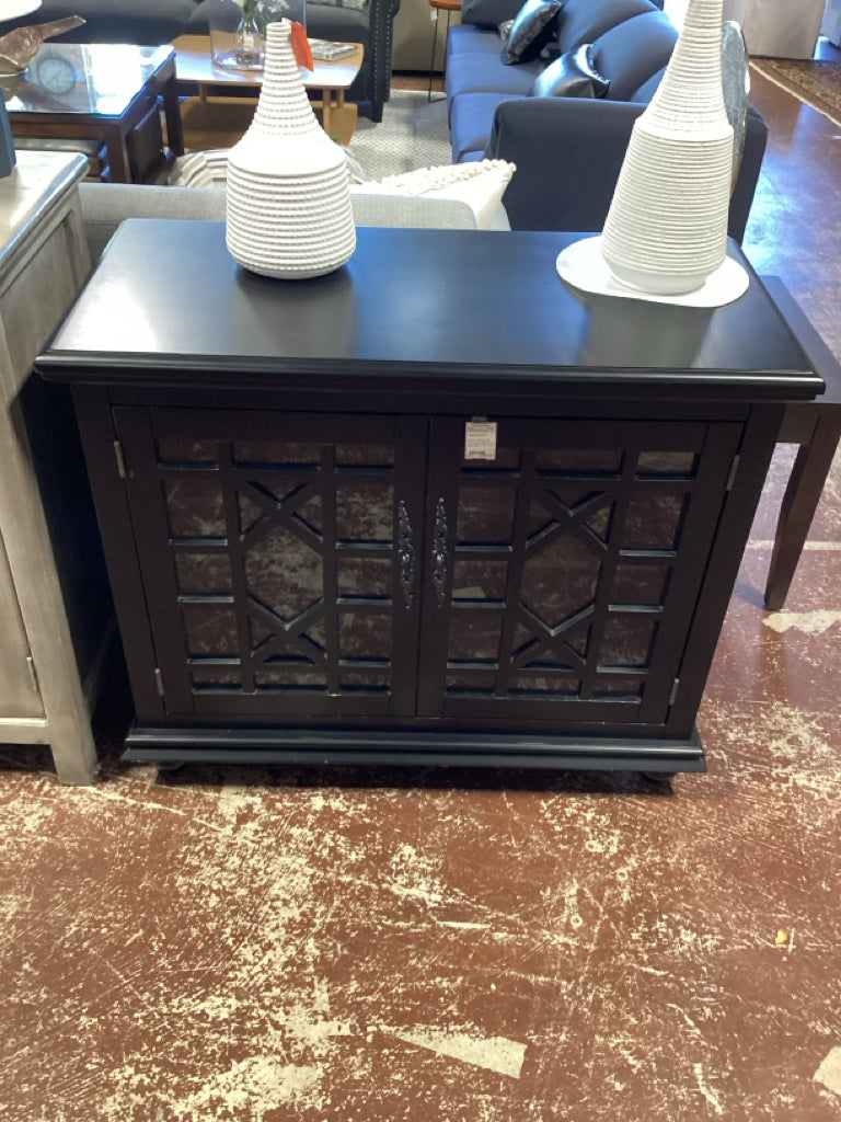Media Cabinet with Decorative Glass-Front Doors 38" X 18" X 32"