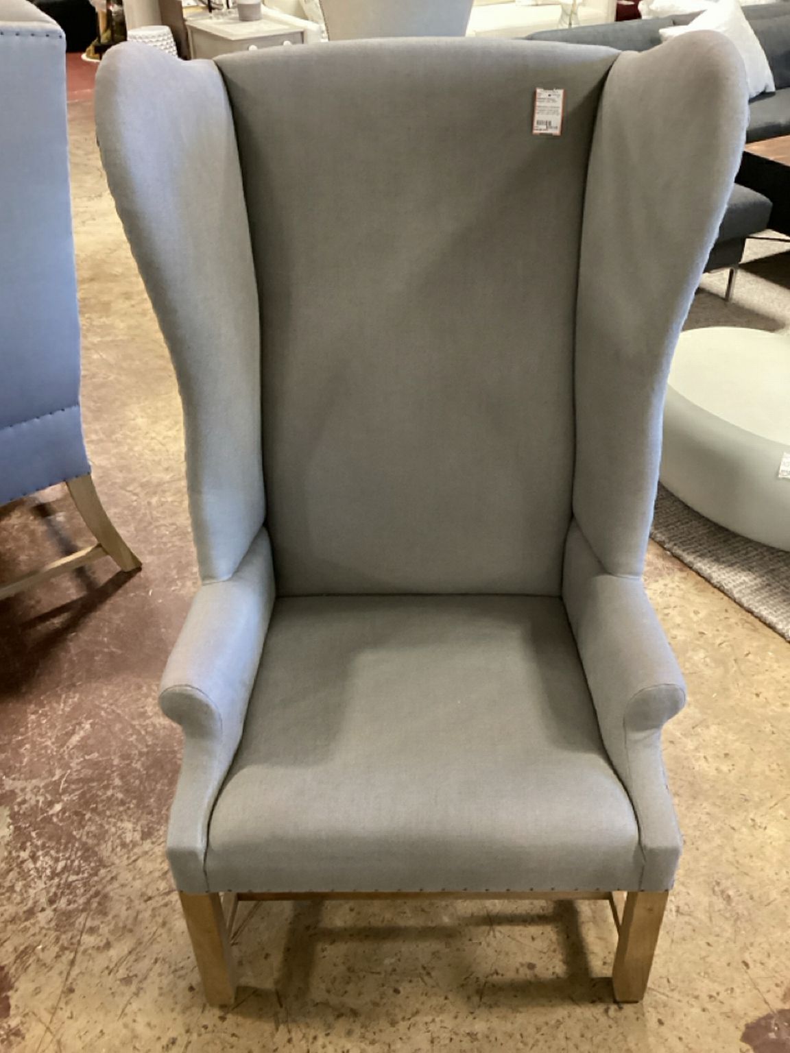 Restoration Hardware Wingback Chair /grey linen 30 x 26 x 53 high