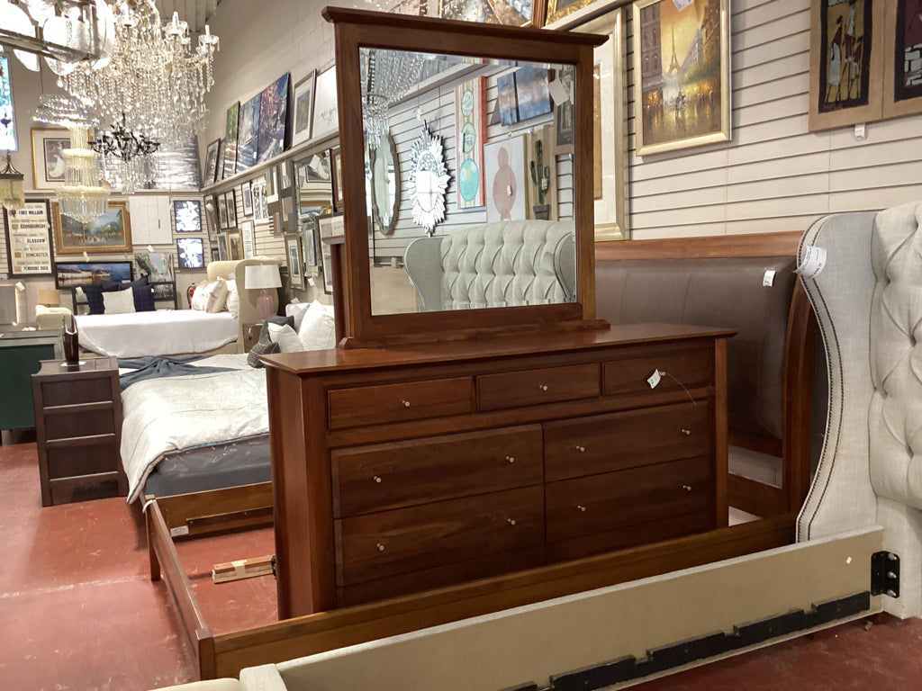 Modus Furniture Pecan 9 drawer Dresser & mirror 64 x 18 x 42