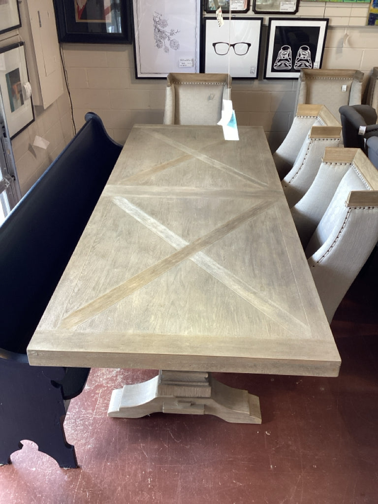 Rustic Dining Table / light wood trestle farm table 105 x 42 x 30