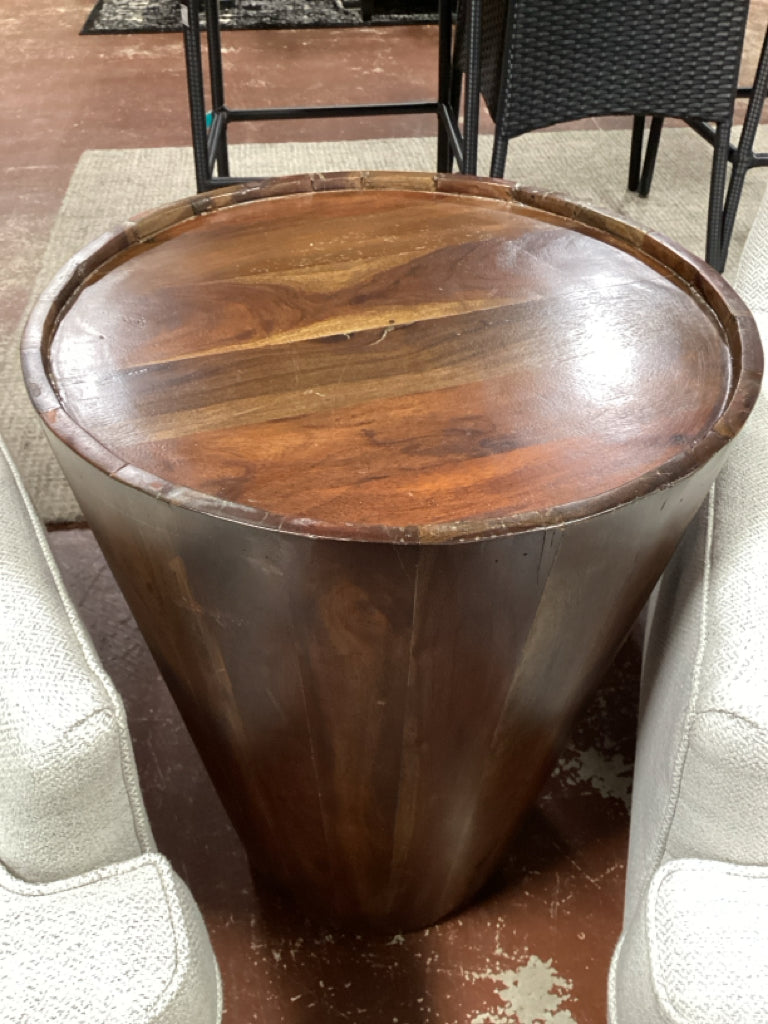 Reclaimed Wood Round Cone Shaped Side Table 24" T 19" Round