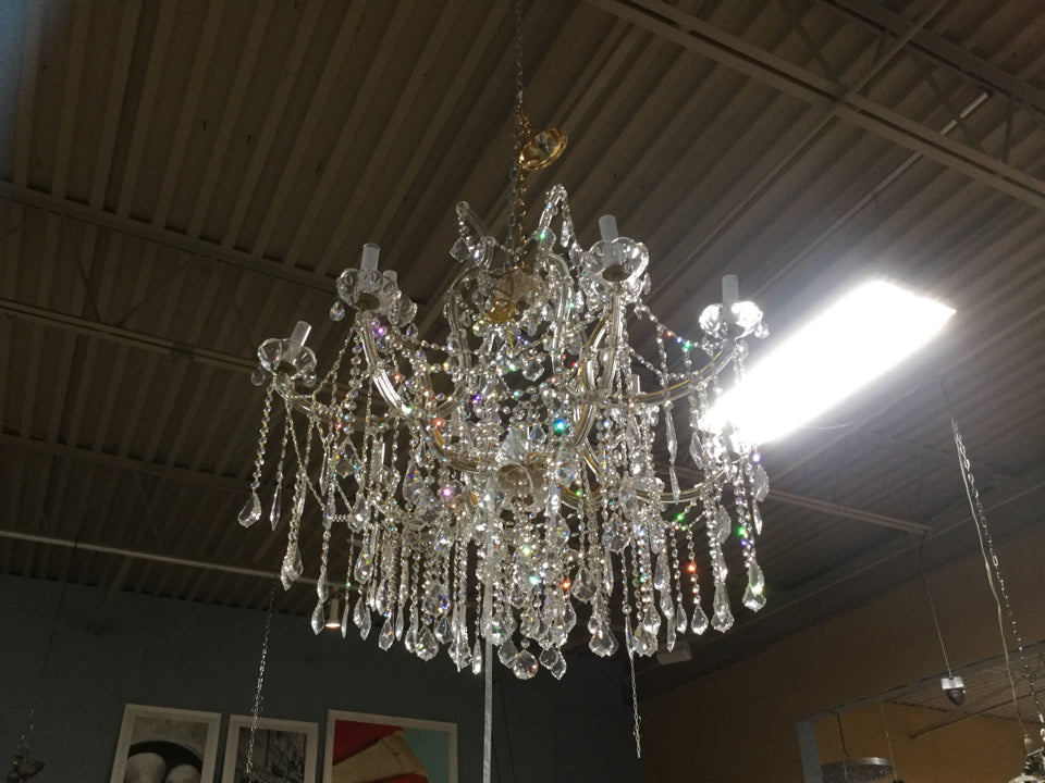 Marie Antoinette Crystal and Gold Tone 2 Tier 13 Lights Chandelier 35 H x 39 W