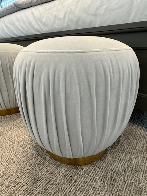 Pleated ottoman velvet stool with brushed brass base, 15â€x16â€