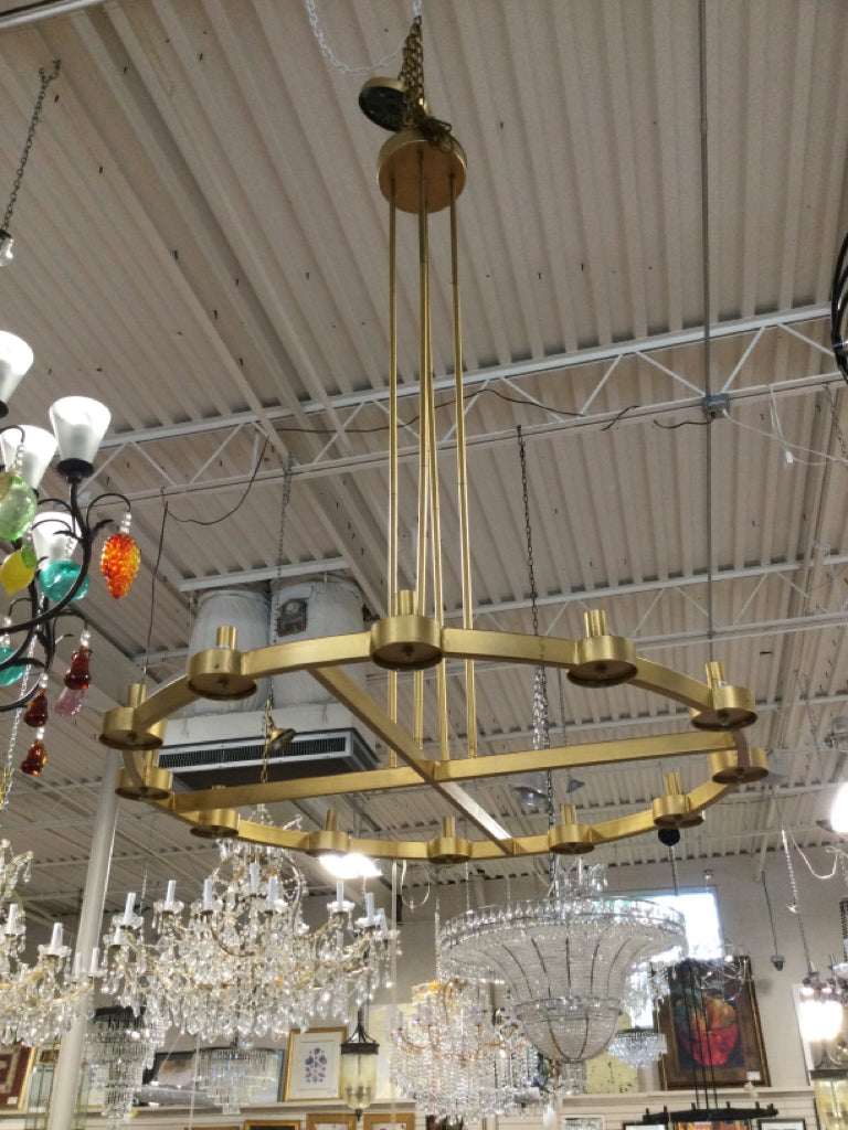 Gold Wagon Wheel 12 Light Chandelier 36" W X 52" H