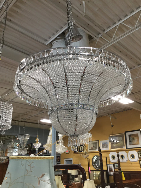 Bell Shaped Silver and Crystal Chandelier