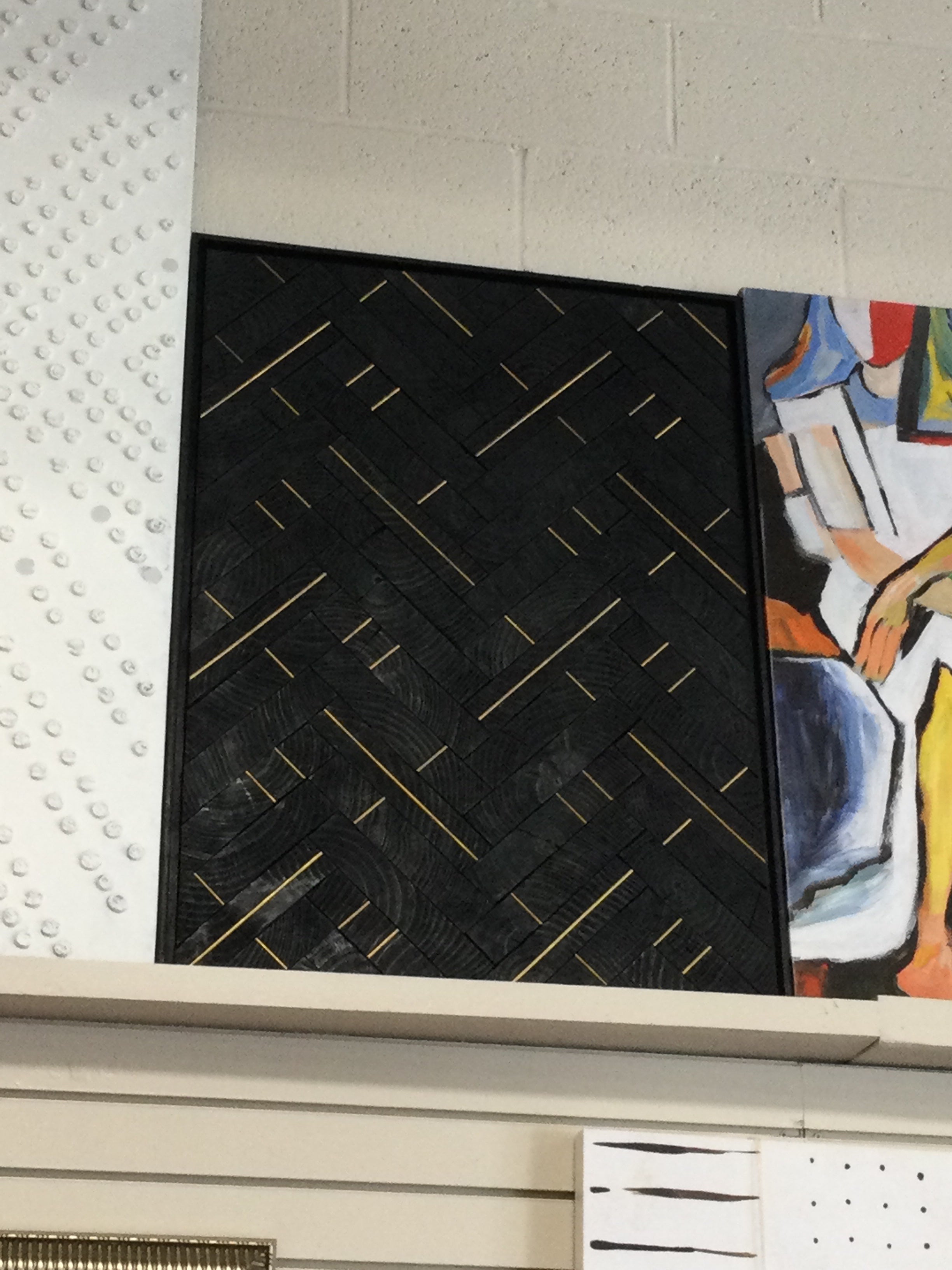 West Elm Art Blackened Wood and Brass 25 1/2 x 35 1/2