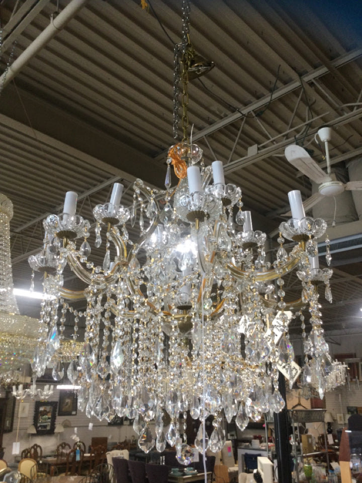 Marie Antoinette Crystal and Gold Tone 2 Tier 13 Lights Chandelier 32 H x 30 W