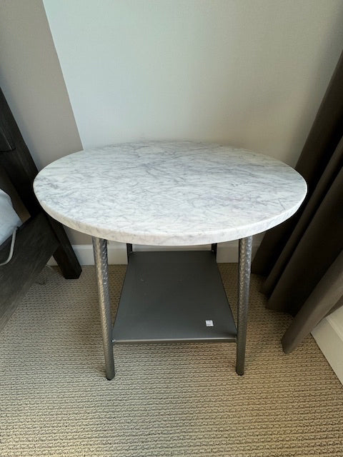 4 Hands Hammered Pewter Base Lark Nightstand in Polished White 20z20z24.5