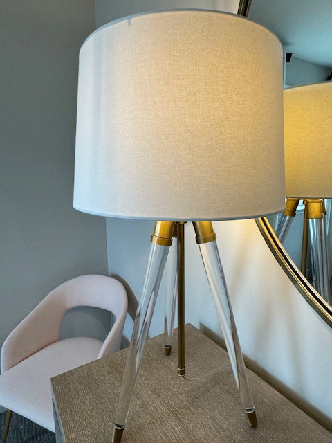 Regina Andrew, Table Lamp in natural brass, 28â€, acrylic 3 leg brass lamp