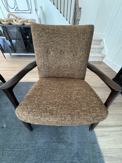 Sam Moore Gordon Exposed Wood  tweed arm chair, 29x19.5x35