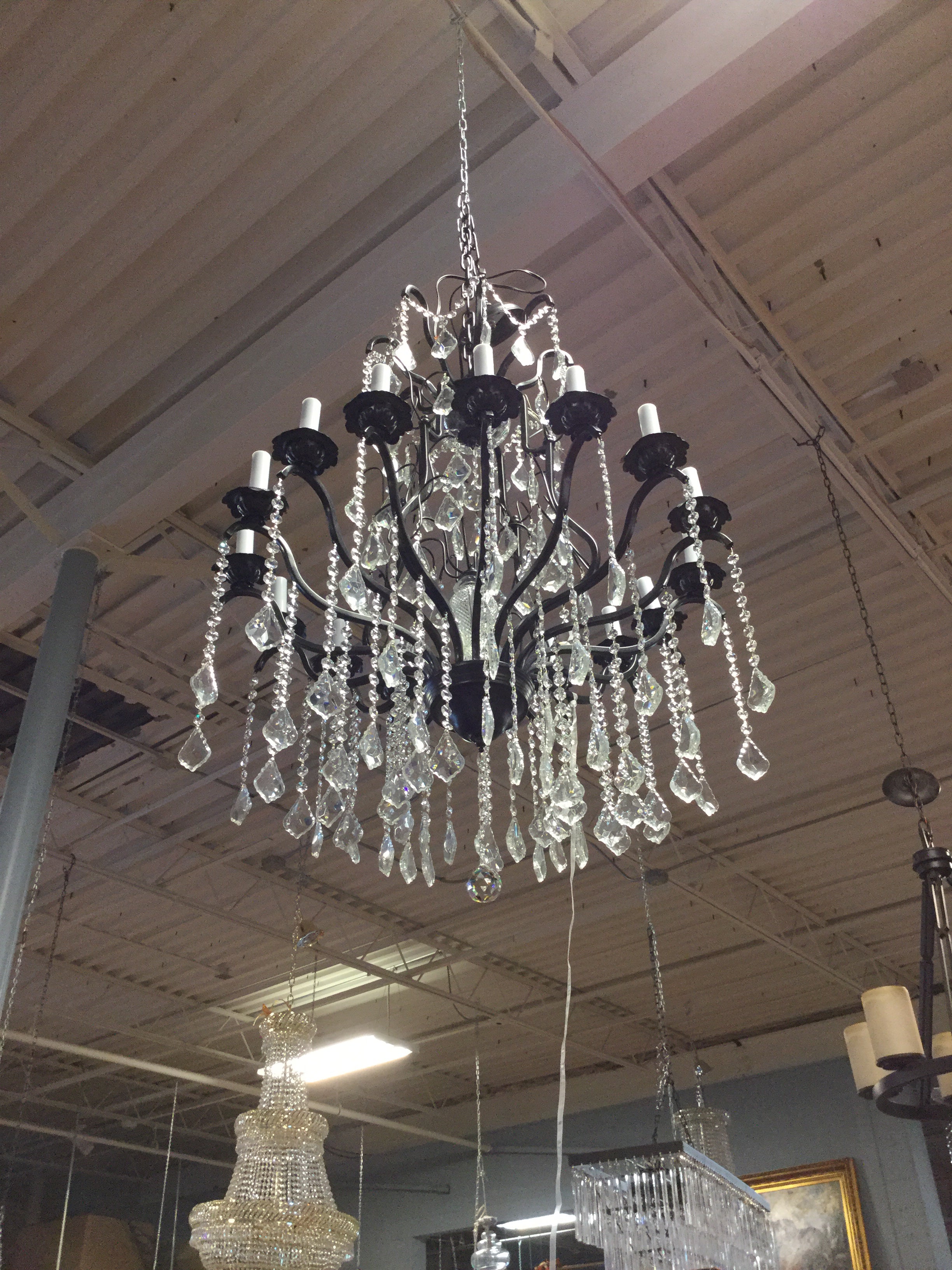 Black Metal  and Crystal Chandelier