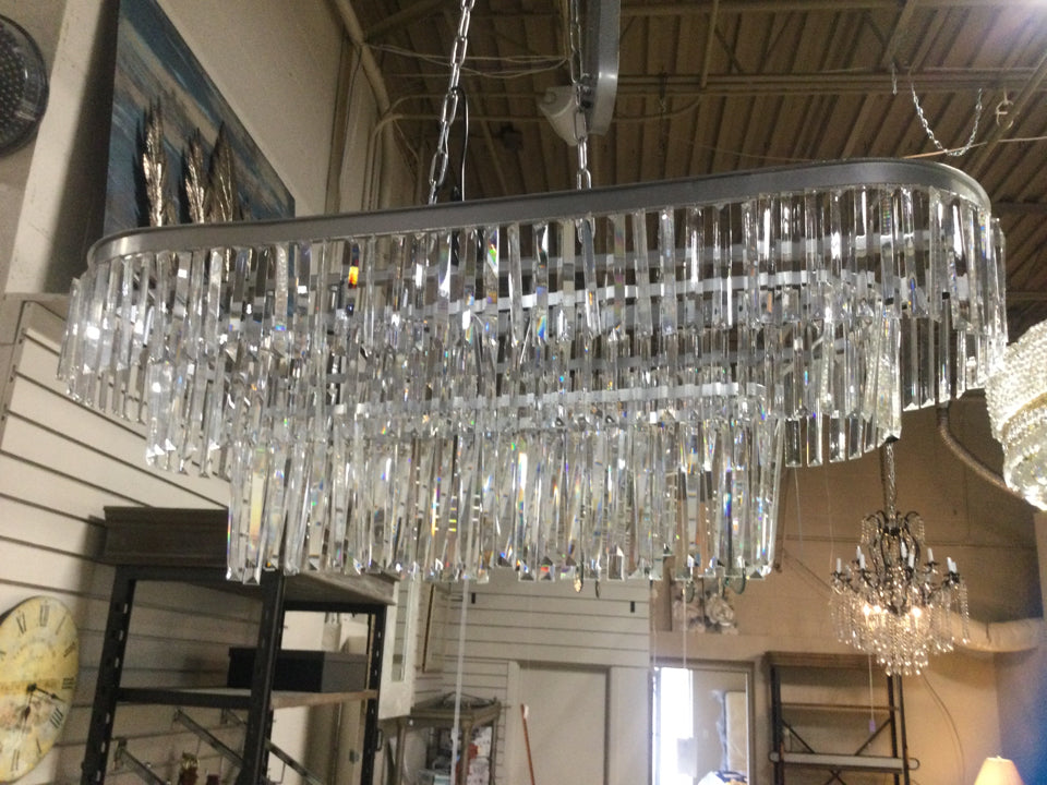 Silver Tone Smooth Crystal  Rectangular l Chandelier - 42" W 18" D