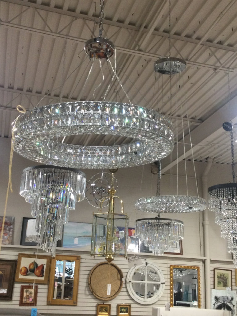 Silver Halo Chandelier H 30 W 30 Lights 15