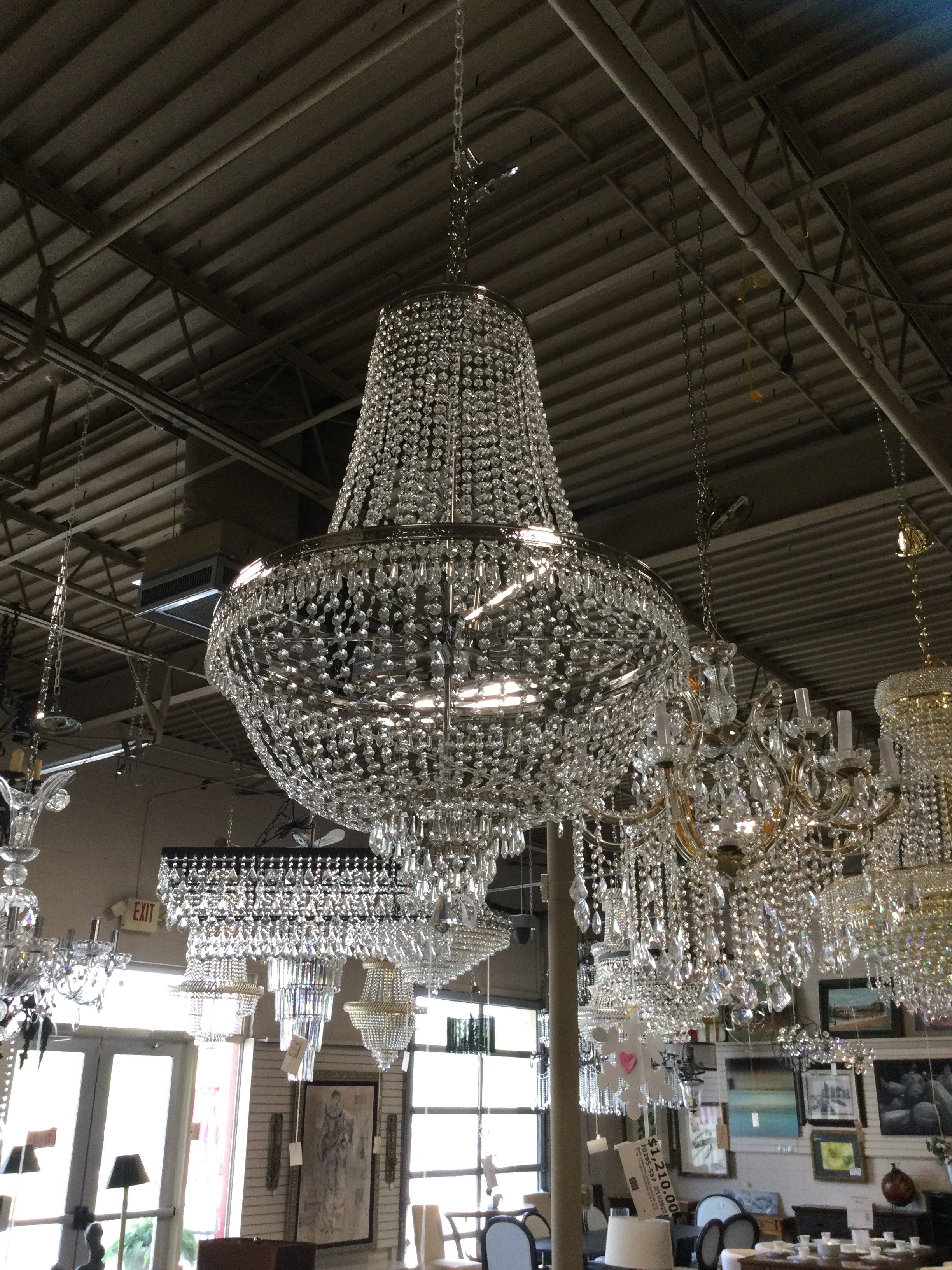 Chandelier/ 28w x 45 hi 14 light silver & crystal bell #9