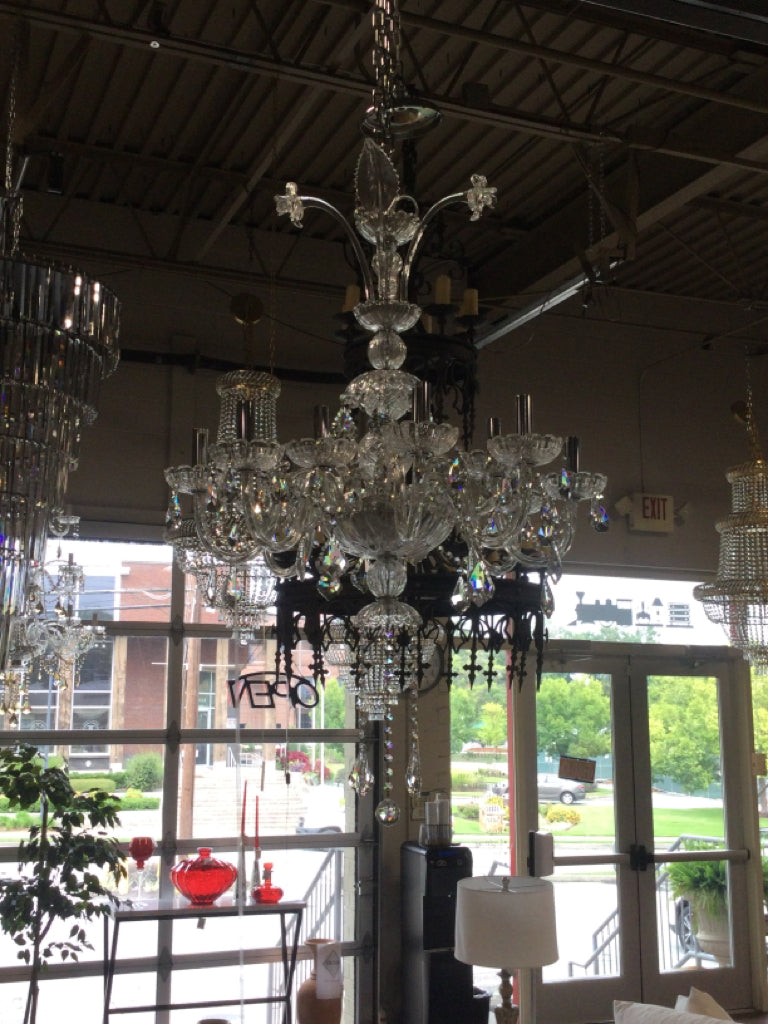 Chandelier/29w x 45 hi 12 light vintage style w/ crystal flowers #8