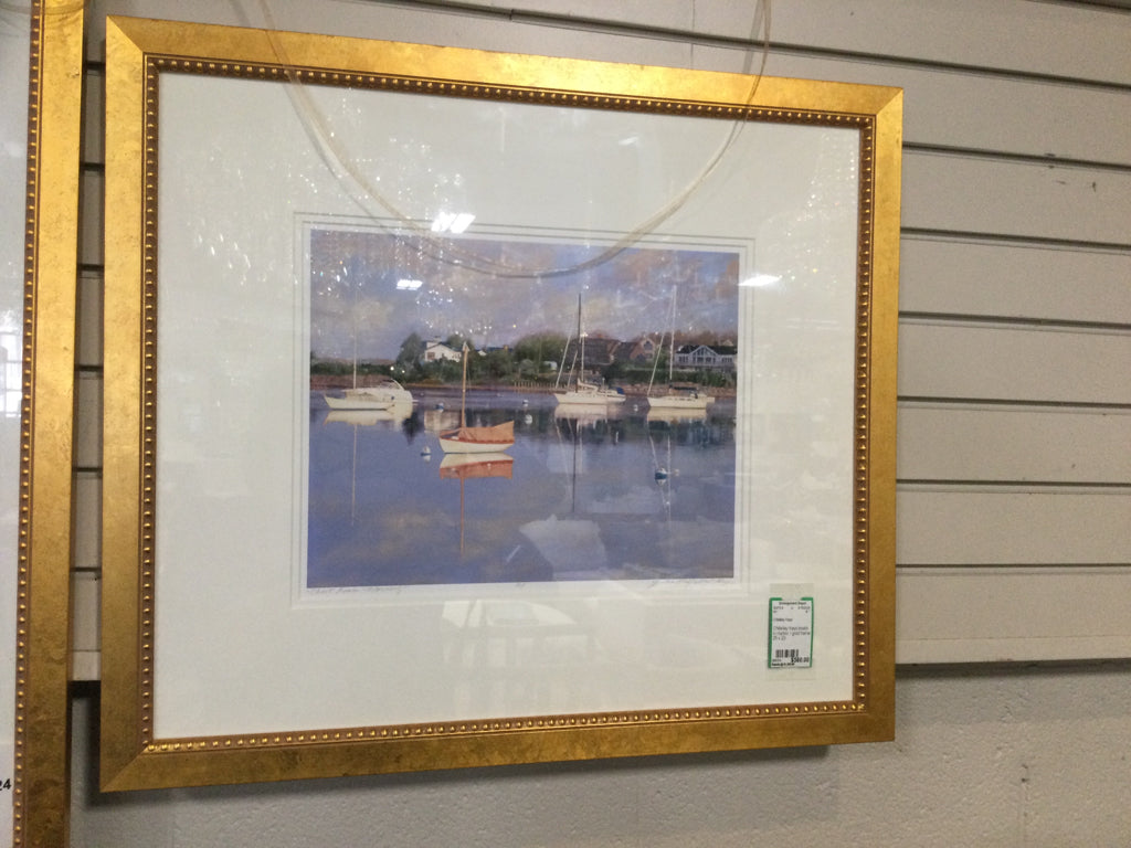 O'Malley Keys boats in Harbor / gold frame 25 x 23